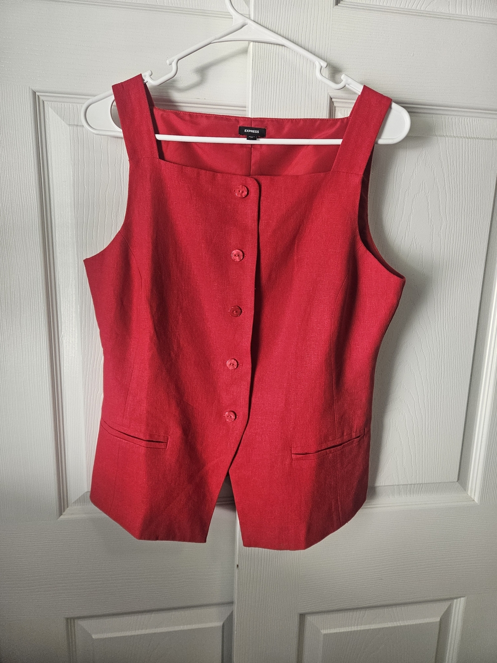 Express Red Sleeveless Button Front Top